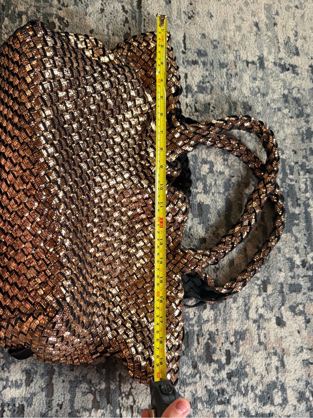 NAGHEDI Metallic Bronze Woven Tote Bag & Matching Zip Pouch Set - Picture 16 of 17